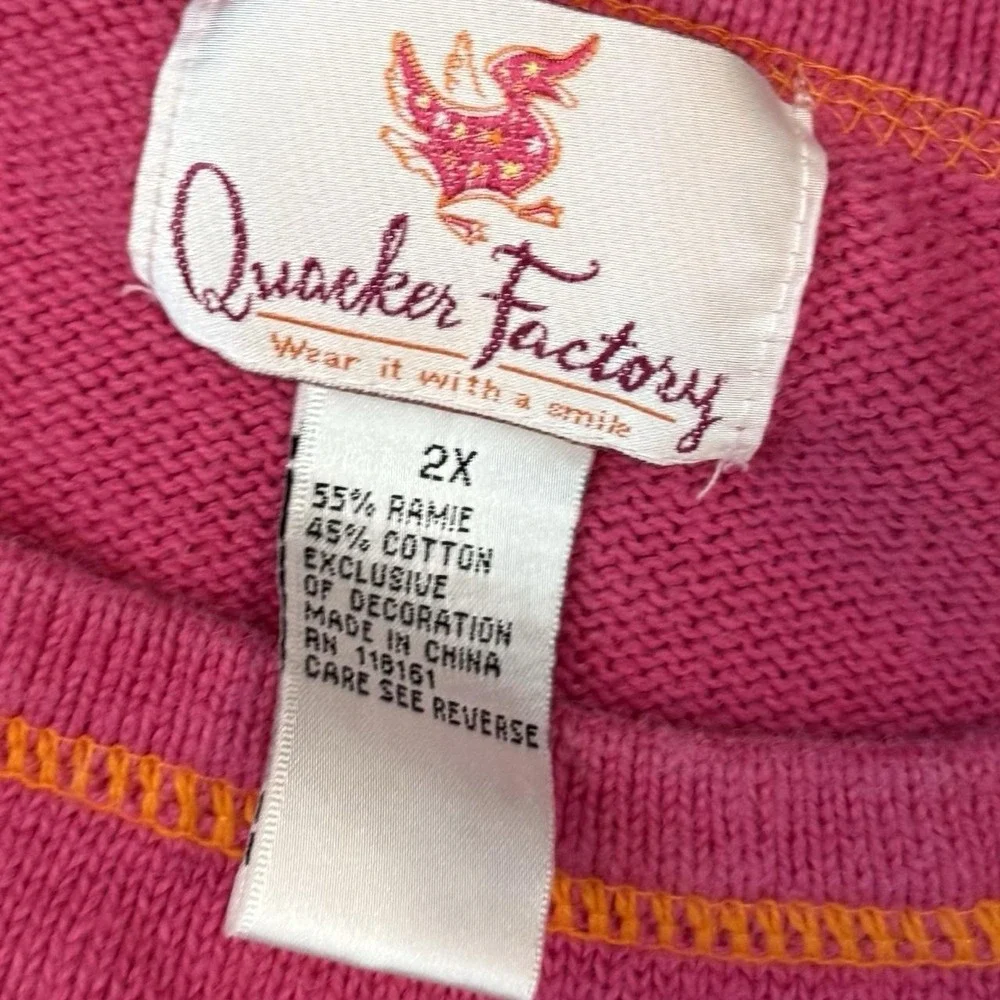 Vintage Quacker Factory Pink Penguin Knit Sweatshirt Women's Size 2X Cottage Y2K